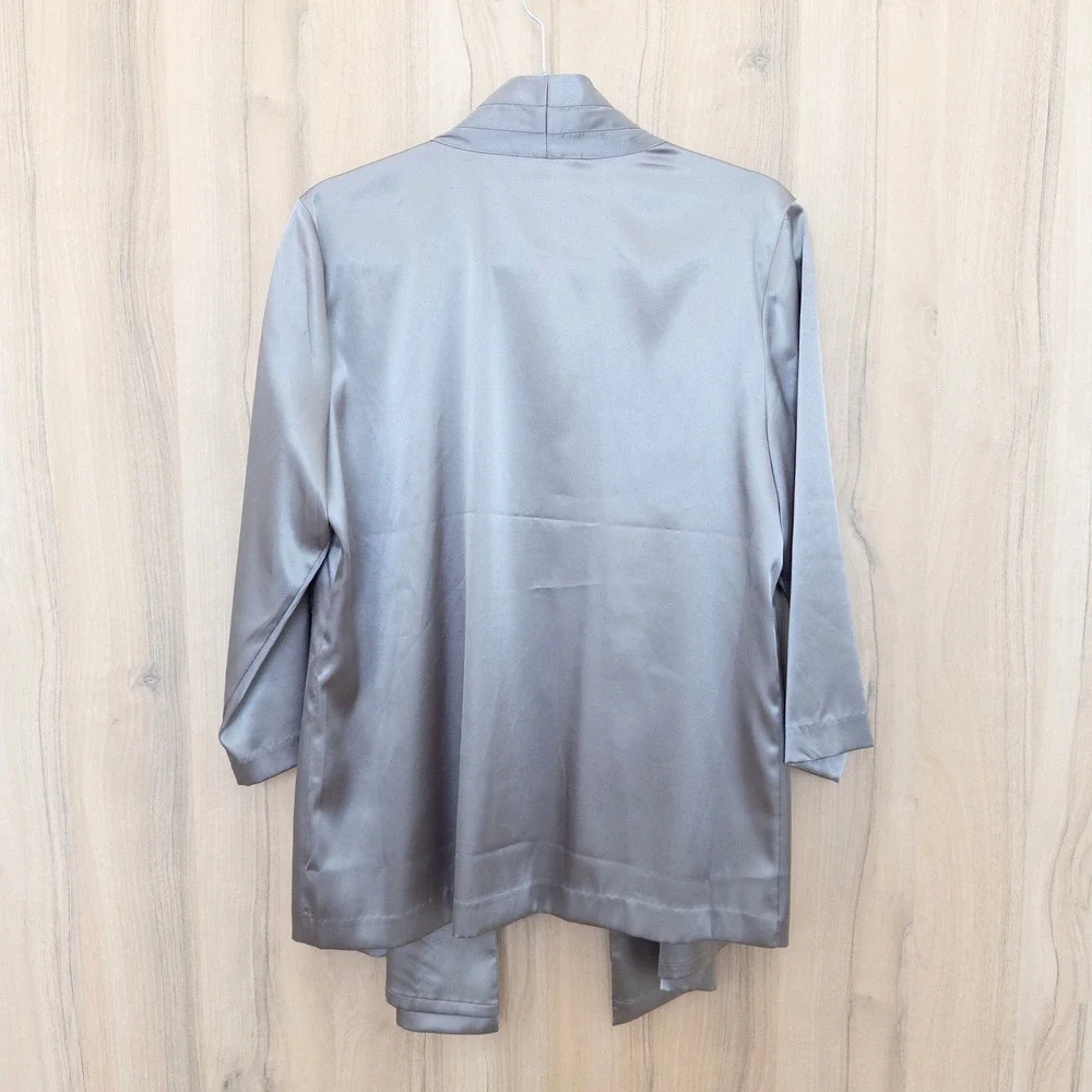 Chicos Womens Beaded Sunrise Jacket Size‎ M Silver Open Front Quiet Luxury Chic